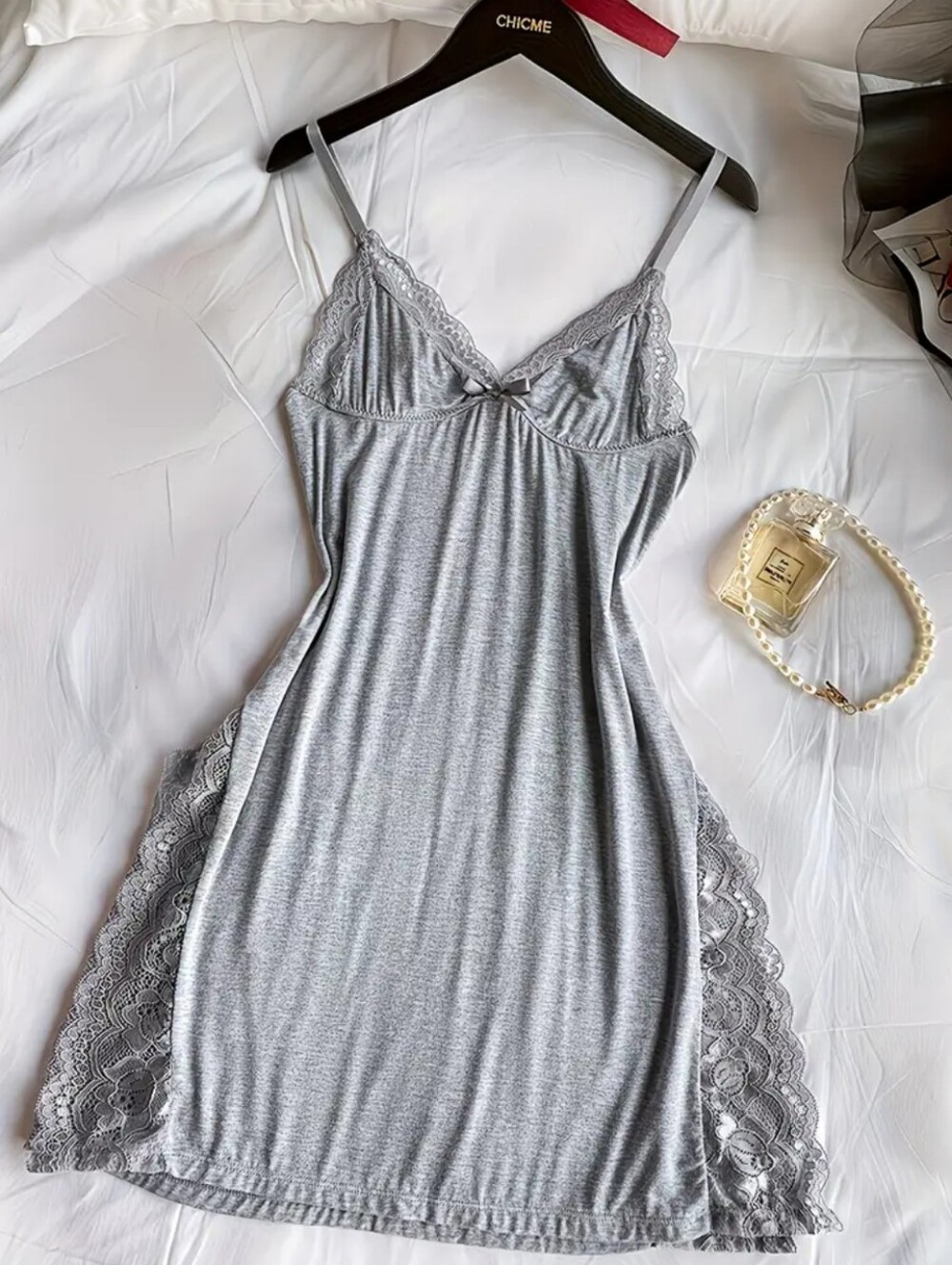 NWT Gray Lace-Trim Chemise Nightdress - Women Intimates & Sleepwear